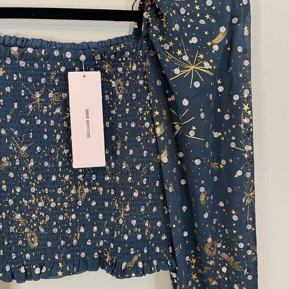 Urban Outfitters Smocked Crop Top Small Green Celestial Sparkling Milkmaid NWT - Picture 5 of 9